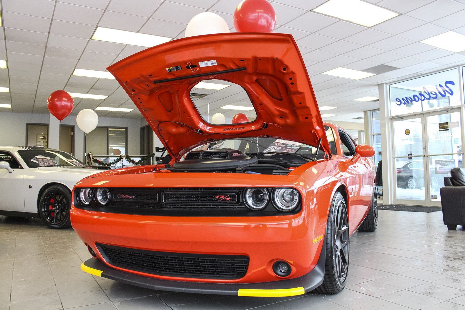 Image: 2016 Dodge Challenger and Charger in Go Mango, 2016 